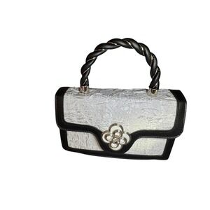 Chic Textured White Black Trim Top Handle Handbag